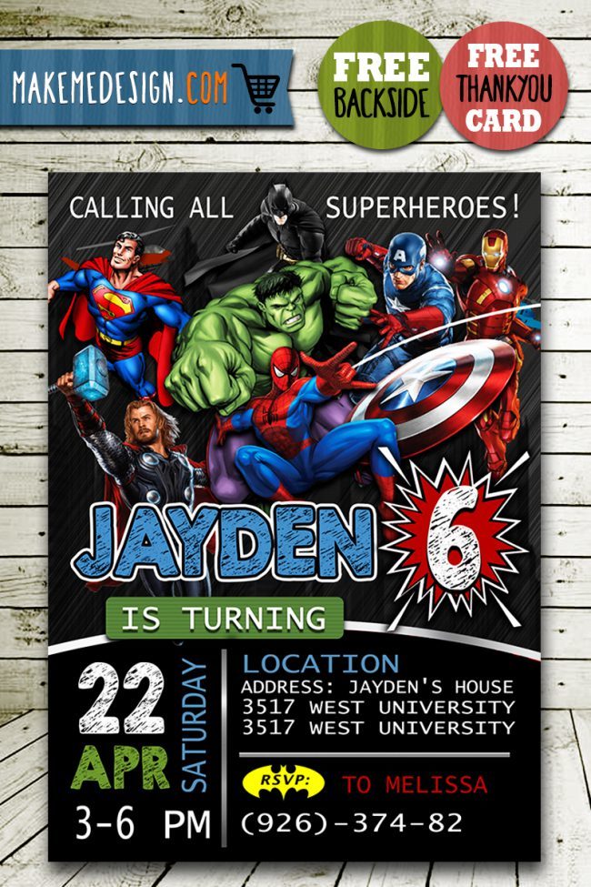 Avengers Party Invites,  Superhero Invitation