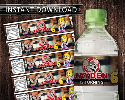 Chuck E Cheese Water Bottle Labels,  Chuck E Cheese Bottle Labels