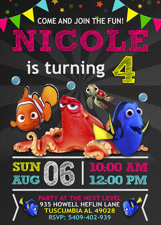 Finding Dory Birthday Invitation,  Finding Nemo Invitation