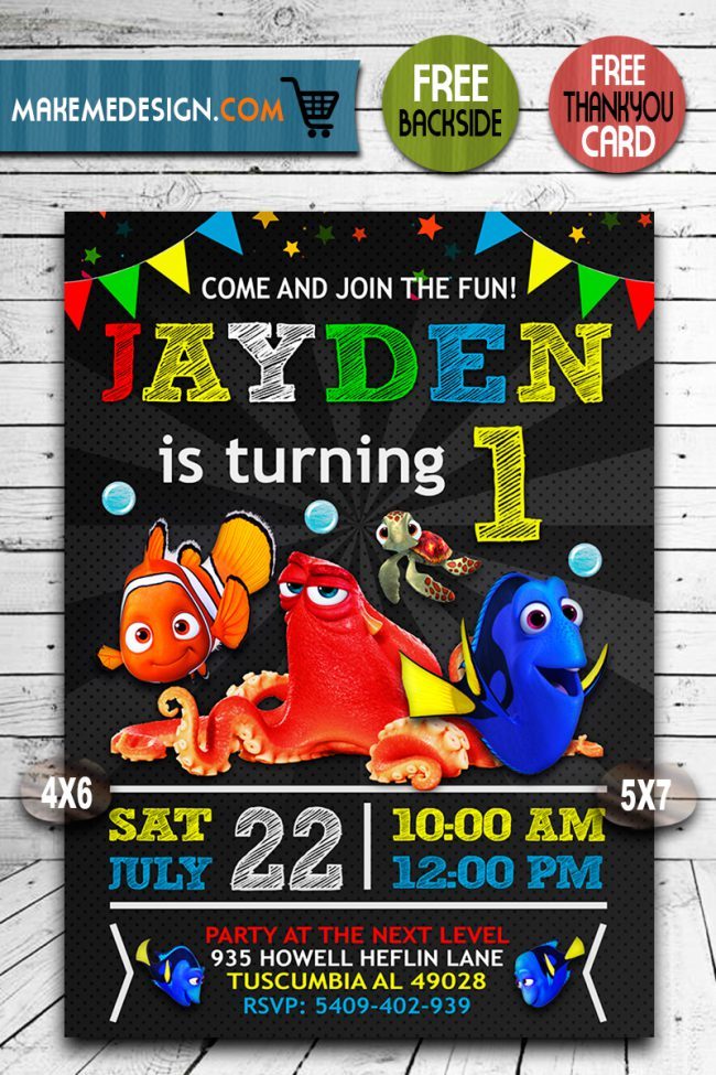 Finding Dory Birthday Invitation,  Finding Nemo Invitation