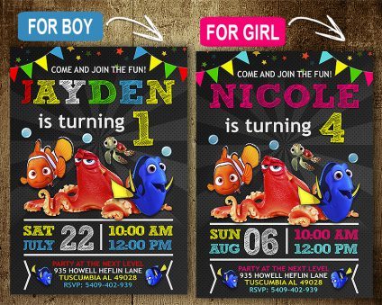 Finding Dory Birthday Invitation,  Finding Nemo Invitation