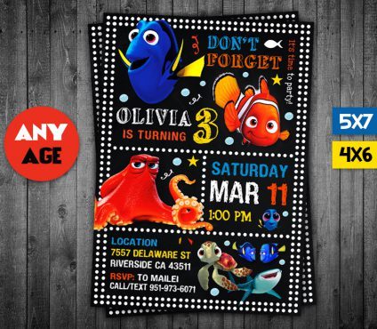 Finding Dory Invitation Card,  Finding Nemo Invitation