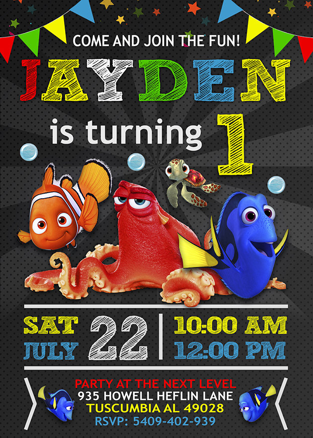 Finding Dory Birthday Invitation,  Finding Nemo Invitation