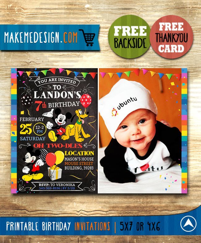 Mickey Mouse Invitation With Picture,  Mickey Mouse Invite