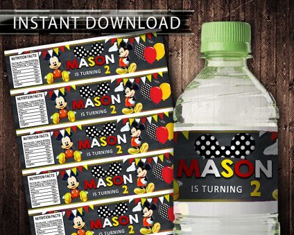 Mickey Mouse Water Bottle Labels,  Mickey Mouse Bottle Labels