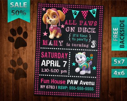 Paw Patrol Party Invitations Girl, Paw Patrol Girl Invite