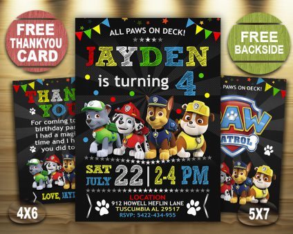 Paw Patrol Invitation Card, Paw Patrol Invite
