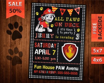 Marshall Paw Patrol Boy Invitation, Paw Patrol Marshall Invite