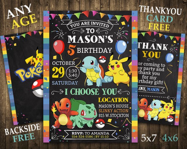 Pokemon Birthday Invitation,  Pokemon Invite