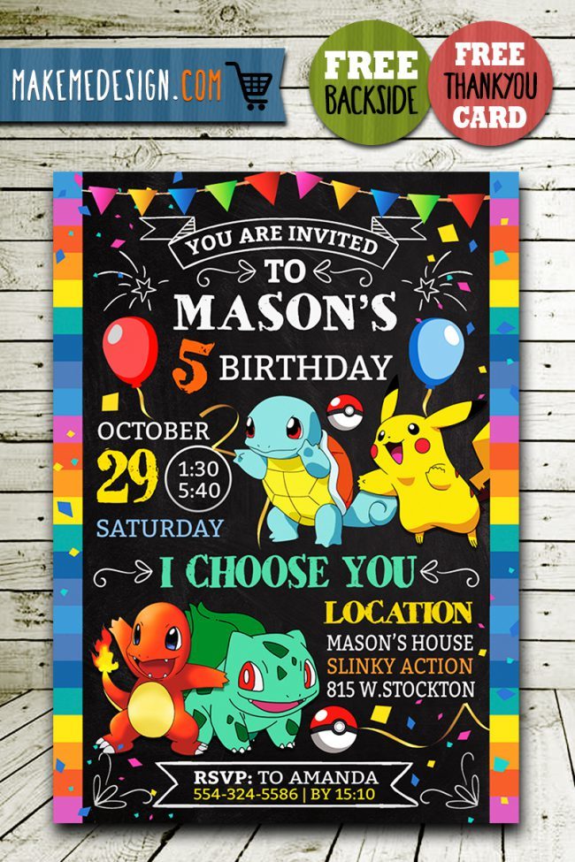 Pokemon Birthday Invitation,  Pokemon Invite