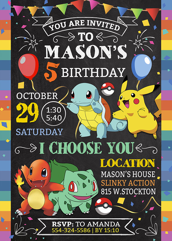 Pokemon Birthday Invitation,  Pokemon Invite