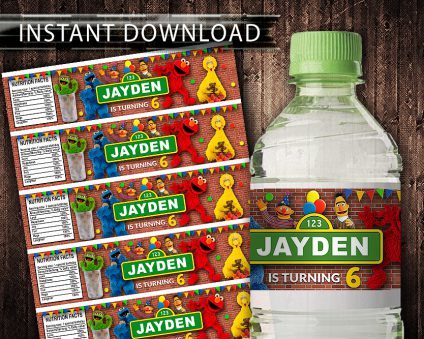 Seasme Street Water Bottle Labels,  Seasme Street Bottle Labels