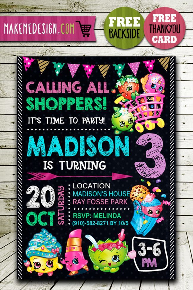 Shopkins Birthday Invitations Girl,  Shopkins Invite