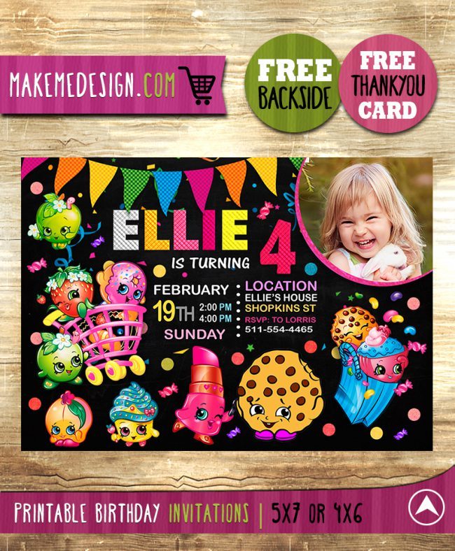 Shopkins Party Invites With Picture, Shopkins Invite