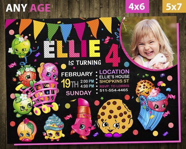 Shopkins Party Invites With Picture, Shopkins Invite