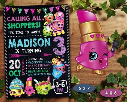 Shopkins Birthday Invitations Girl,  Shopkins Invite
