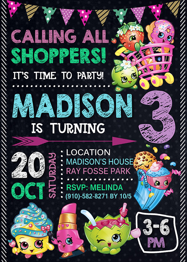 Shopkins Birthday Invitations Girl,  Shopkins Invite