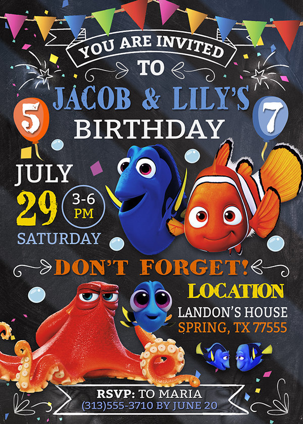 Finding Dory Party Invites,  Finding Nemo Invitation