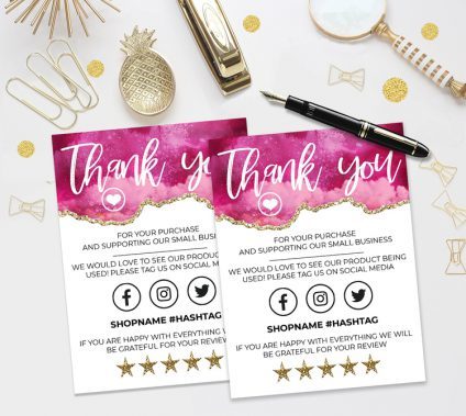 Pink Gold Thank You For Your Order,  Customer Thank You Card