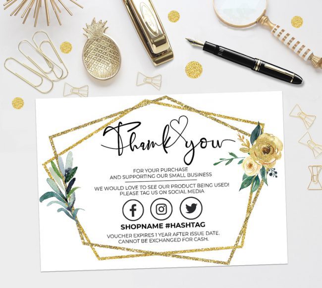 Gold Thank You For Your Order,  Customer Thank You Card