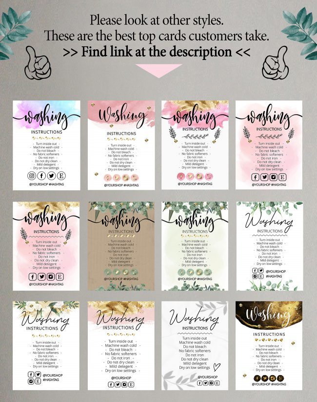 Greenery Gold Washing Instructions,  Printable Care Instructions Template