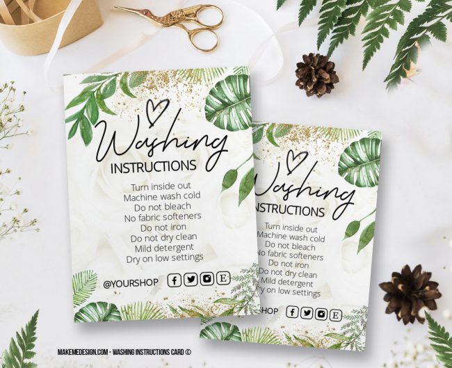 Greenery Gold Washing Instructions,  Printable Care Instructions Template
