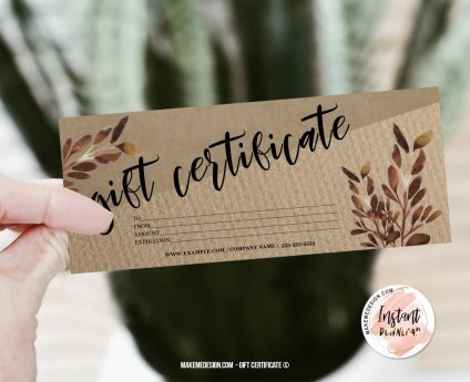 Brown Gift Certificate,  Modern Gift Certificate Templates