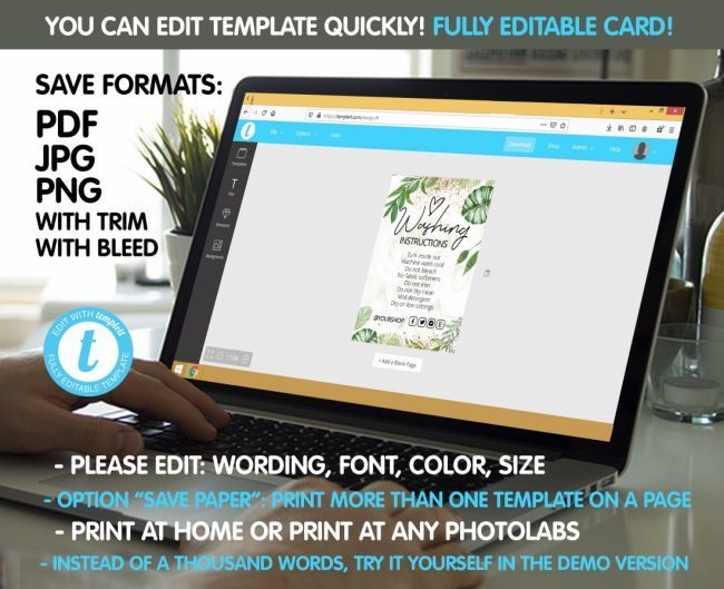Greenery Gold Washing Instructions,  Printable Care Instructions Template