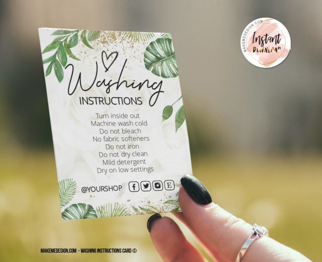 Greenery Gold Washing Instructions,  Printable Care Instructions Template