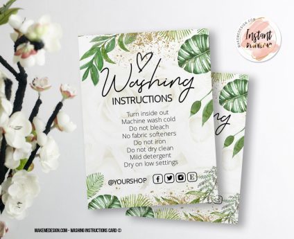 Greenery Gold Washing Instructions,  Printable Care Instructions Template