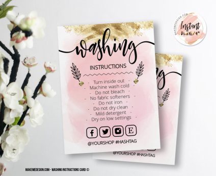 Pink Gold Washing Instructions,  Printable Care Instructions Template