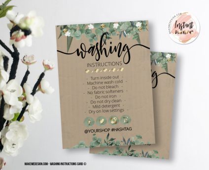 Greenery Washing Instructions,  Printable Care Instructions Template