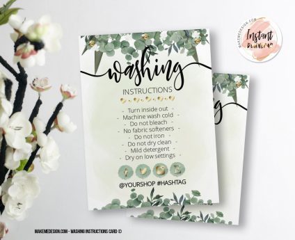Greenery Gold Washing Instructions,  Printable Care Instructions Template