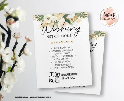 Gold Flowers Washing Instructions,  Printable Care Instructions Template