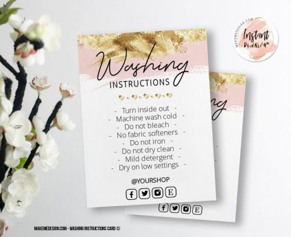 Pink Gold Washing Instructions,  Printable Care Instructions Template