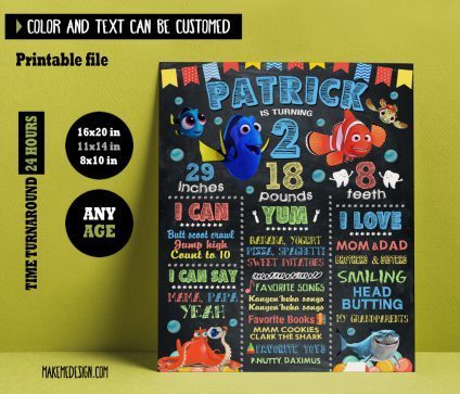 Finding Dory Chalkboard Sign Birthday,  Printable Birthday Milestone Chalkboard