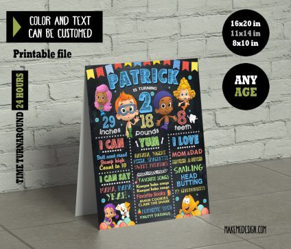 Bubble Guppies Chalkboard Sign Birthday,  Milestone Sign