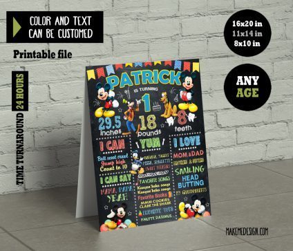Mickey Mouse Chalkboard Sign Birthday, Milestone Sign, Mickey Mouse Birthday Decor, Chalk Board, Mickey Mouse Birthday Sign