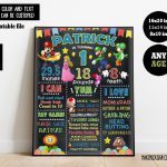 Mario Chalkboard Sign Birthday,  Chalkboard Milestone Poster