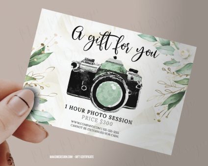 Greenery Gift Certificate Photography,  Photography Gift Certificate Template