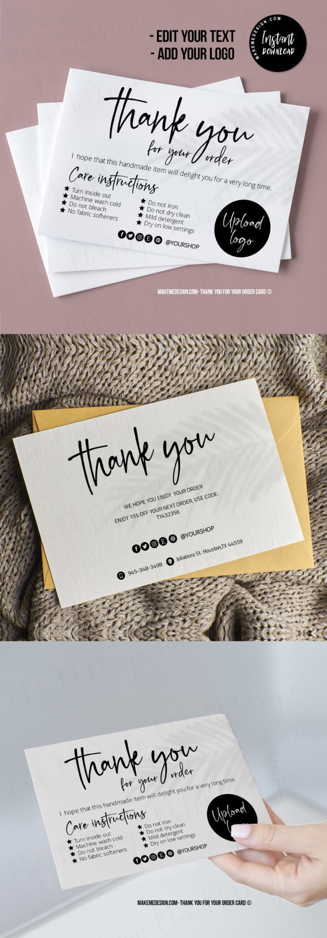Modern Washing Instructions,  Washing Instructions Card Template