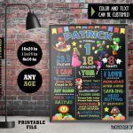Mario Chalkboard Sign Birthday,  Chalkboard Milestone Poster