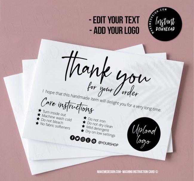 Modern Washing Instructions,  Washing Instructions Card Template