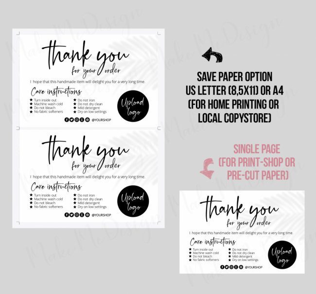 Modern Washing Instructions,  Washing Instructions Card Template