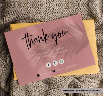 Modern Pink Washing Instructions,  Care Cards Template