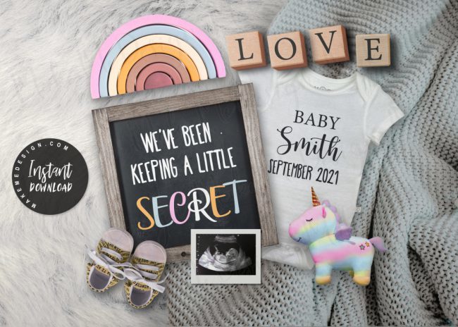 Rainbow Pregnancy Announcement,  Digital Pregnancy Announcement