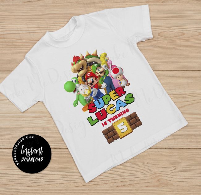 Mario T Shirt Birthday Party,  Mario Shirt Add Any Name
