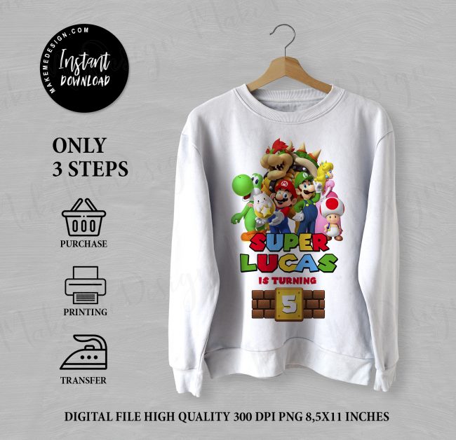 Mario T Shirt Birthday Party,  Mario Shirt Add Any Name