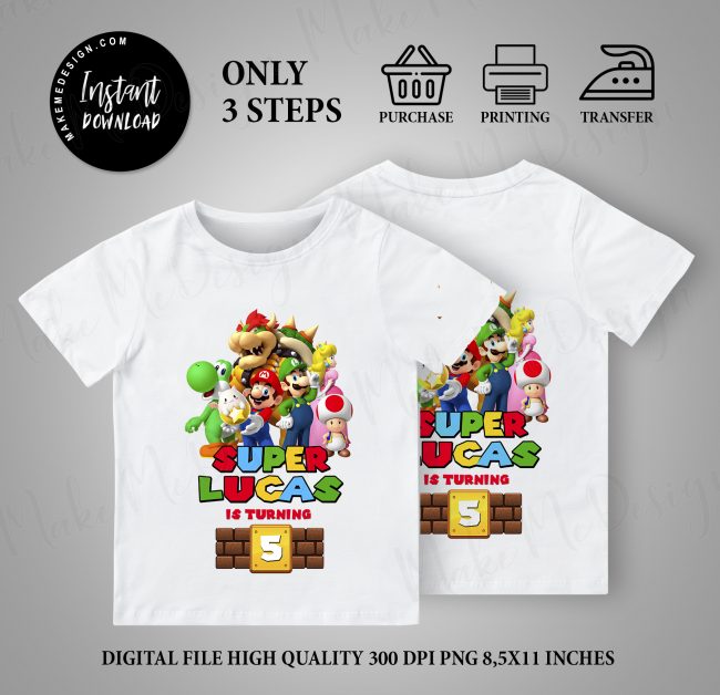 Mario T Shirt Birthday Party,  Mario Shirt Add Any Name