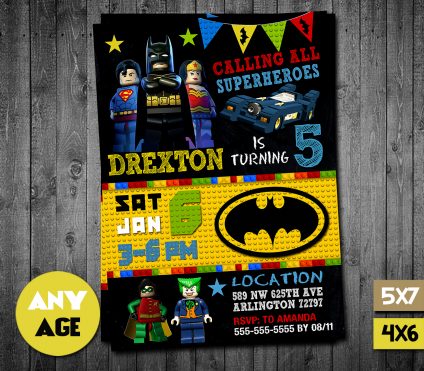 Batman Lego Invitation,  Batman Lego Invitations Printables